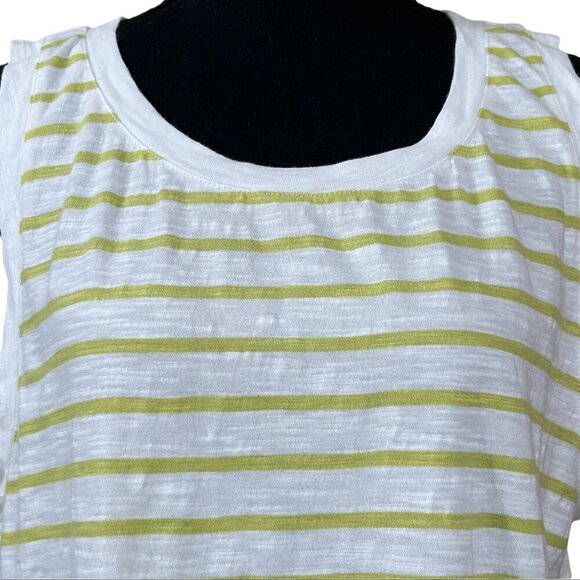 Sigrid Olsen Lime Green White Striped Cotton Tank Top Size XL - Picture 4 of 6